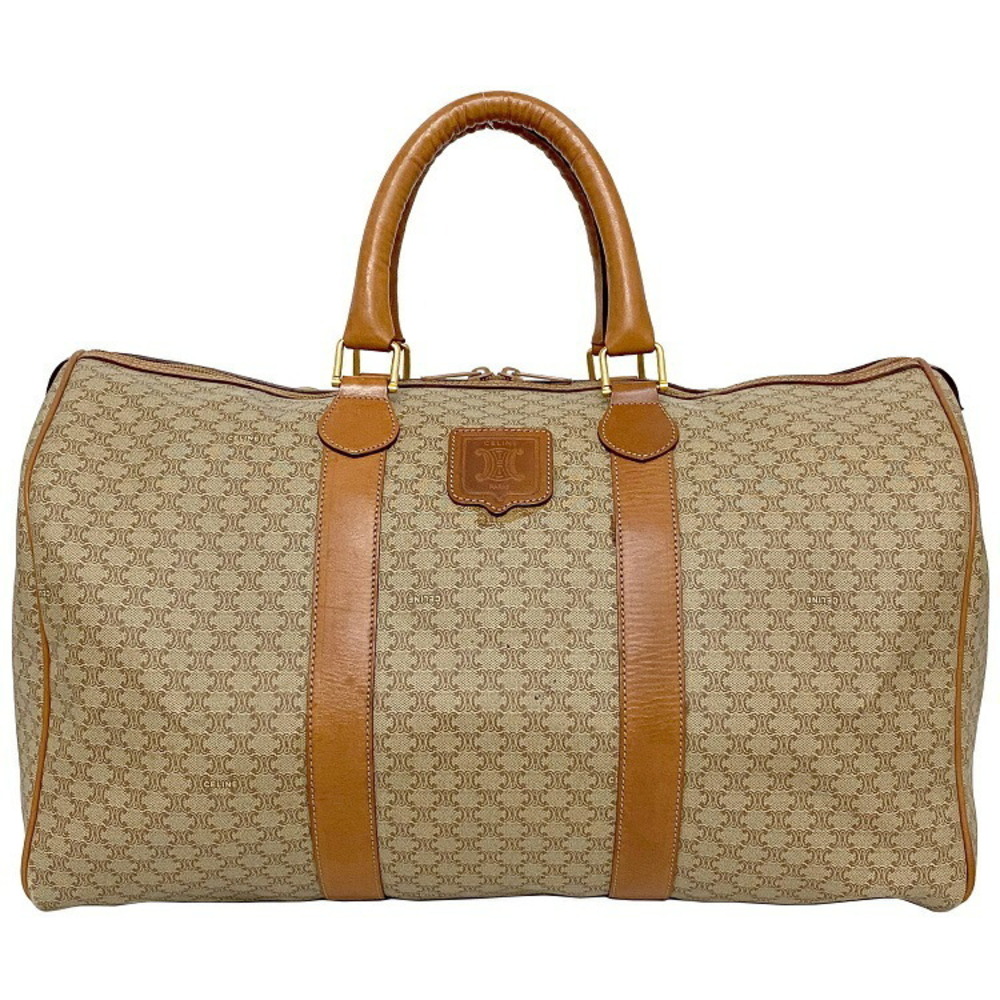 Celine Boston Bag Beige Brown Macadam F Travel Handbag All over Zipper